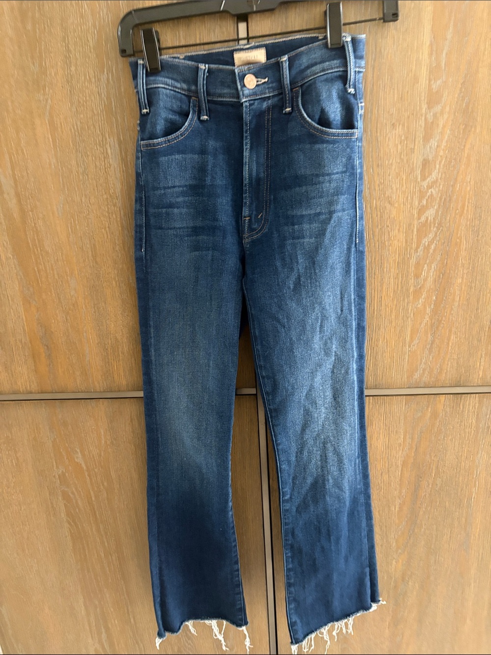 MOTHER Dark Blue Flare Jeans with Raw Hem